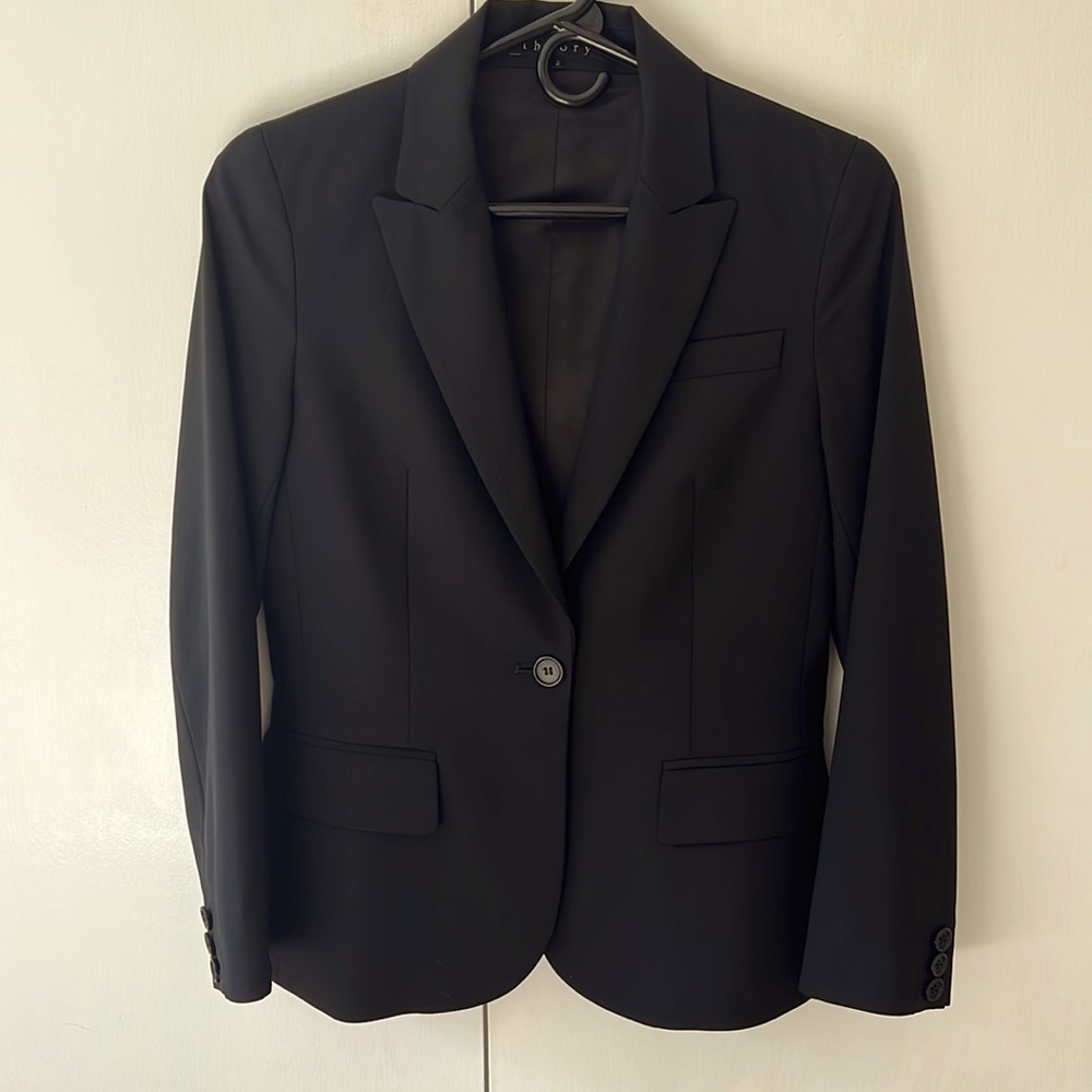 Theory black suit jacket, size 2